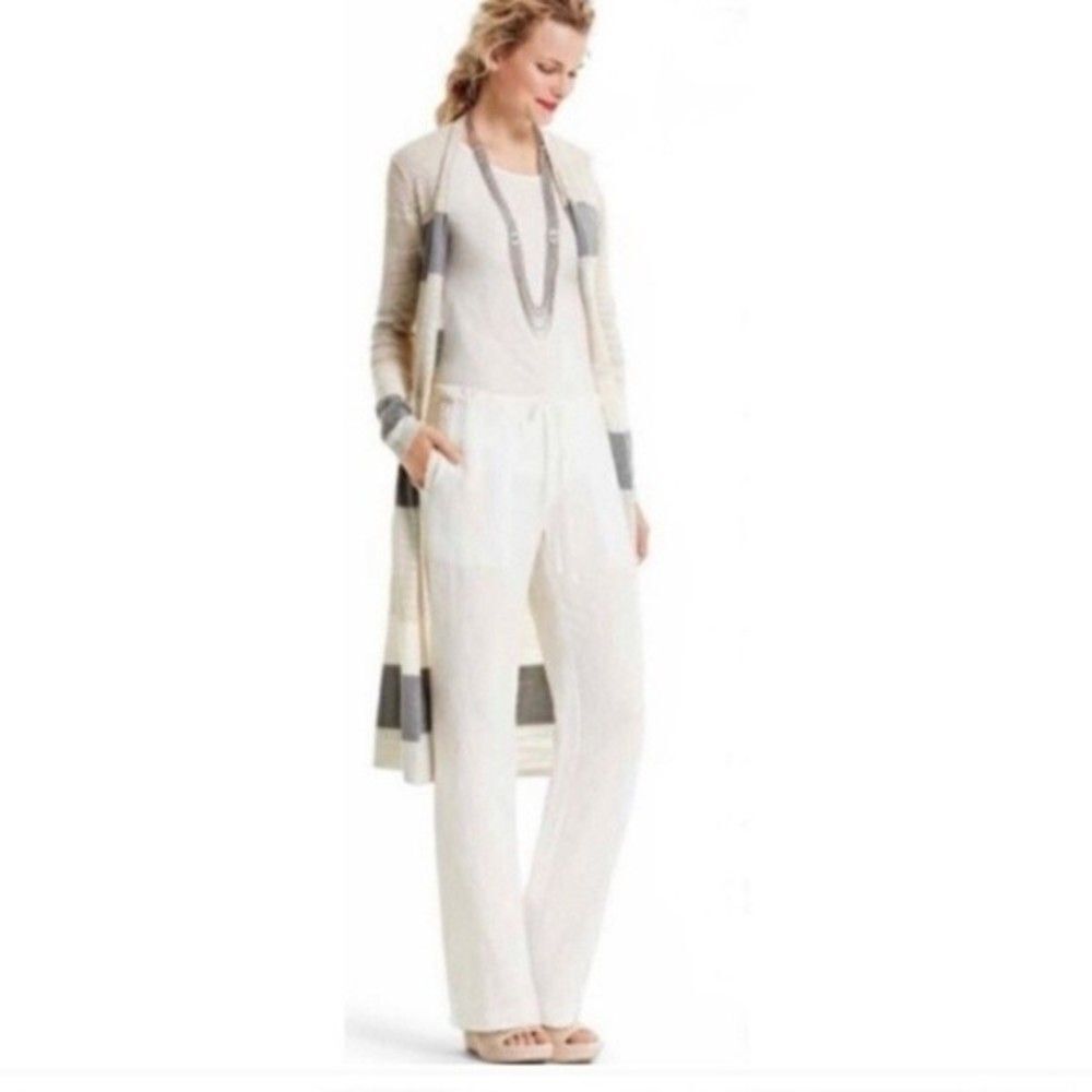 CAbi #5079 off-white lyocel/linen drawstring waist, wide leg trousers XS